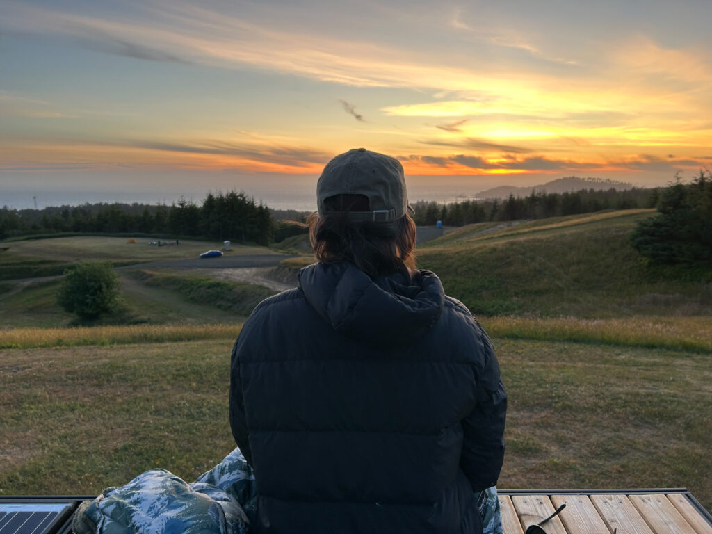 Sunset in Newport Beach OR at our campsite