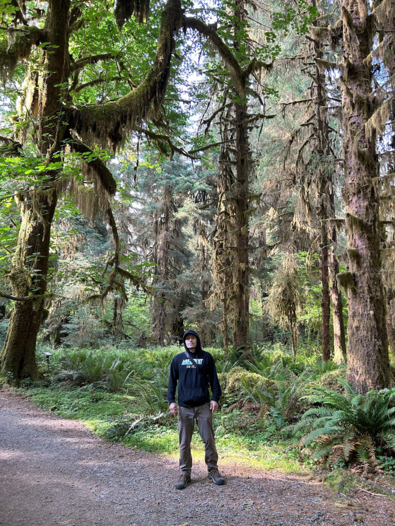 Billy in the Hoh rainforest, hall of mosses trail