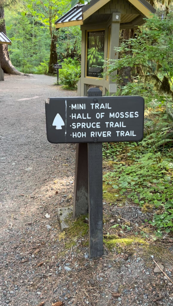 Trail Sign for Hall of Mosses in the Hoh Rainforest in Olympic National Park